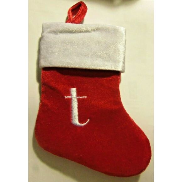 Lower Case t Monogram on red MINI Christmas Stocking 8"X6" by Merry Brite - Picture 1 of 1